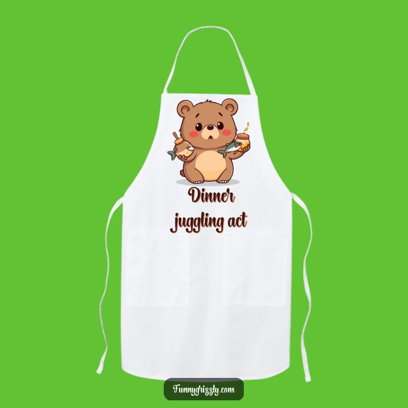 Funny Juggling Bear Apron: Kitchen Comedy with a Surprised Chef