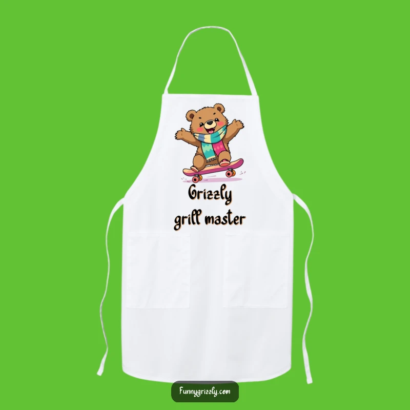 Funny Grizzly Skateboarder Apron, Protect Your Clothes with Bear-Sized Humor