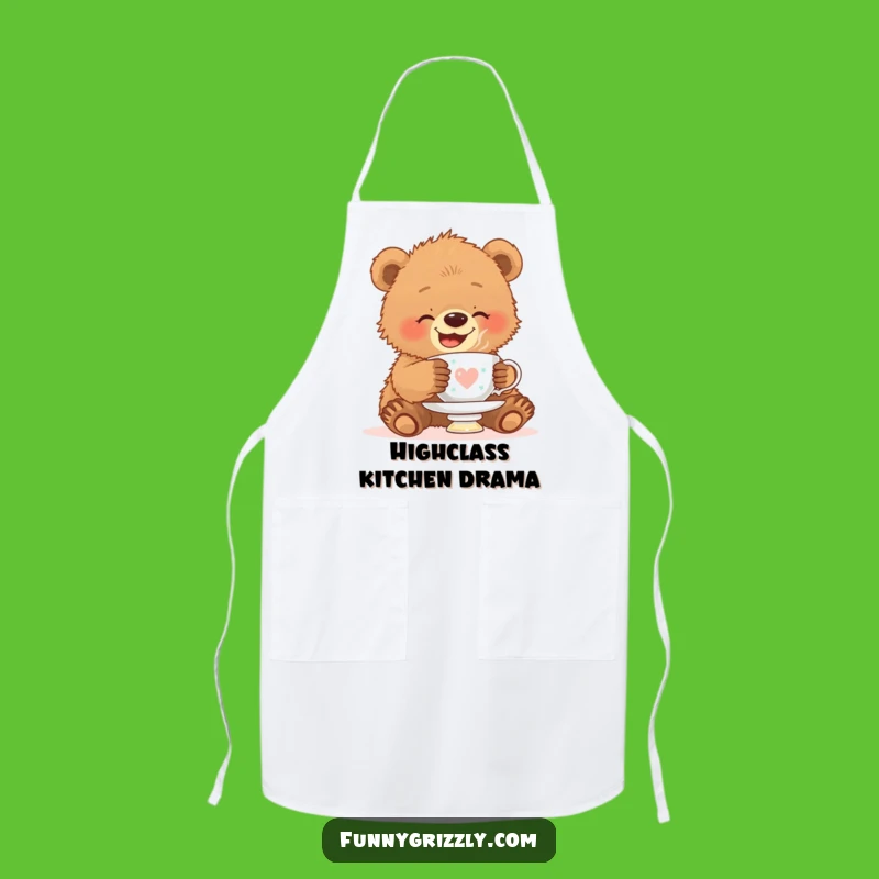 Funny Grizzly Bear Cub Teacup Apron: Cook with Cute and Comical Flair