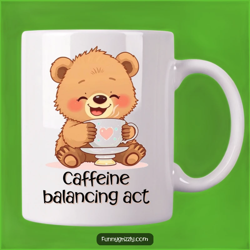 Funny Grizzly Bear Cub Teacup Balance Mug: Adorable and Hilarious Gift for Bear Lovers