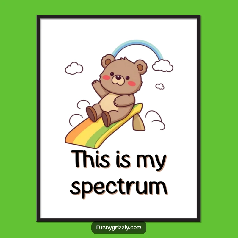 Funny Grizzly Bear Rainbow Slide Digital Art: Instant Whimsy and Hilarious Download