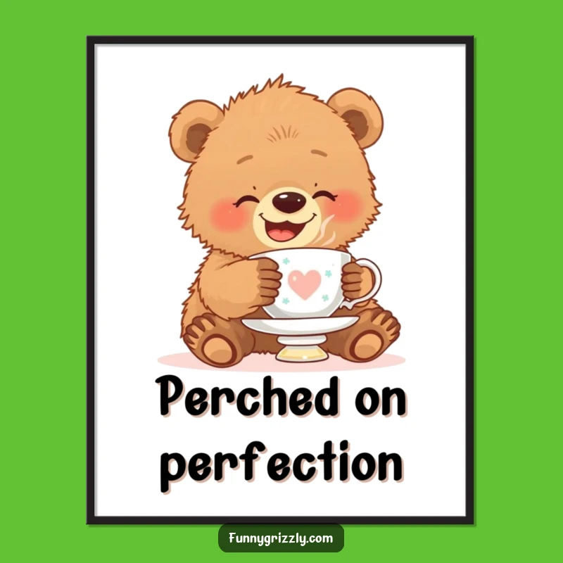 Funny Grizzly Bear Cub Teacup Digital Art: Instant Adorable Download