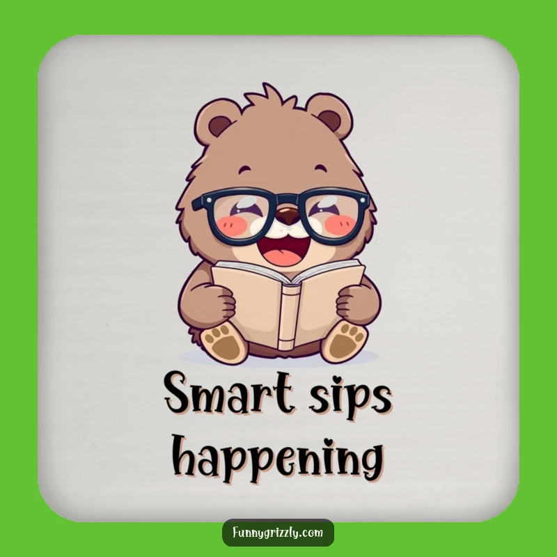 Funny Bookworm Bear Coaster: Protect Surfaces with Laughing Grizzly Charm