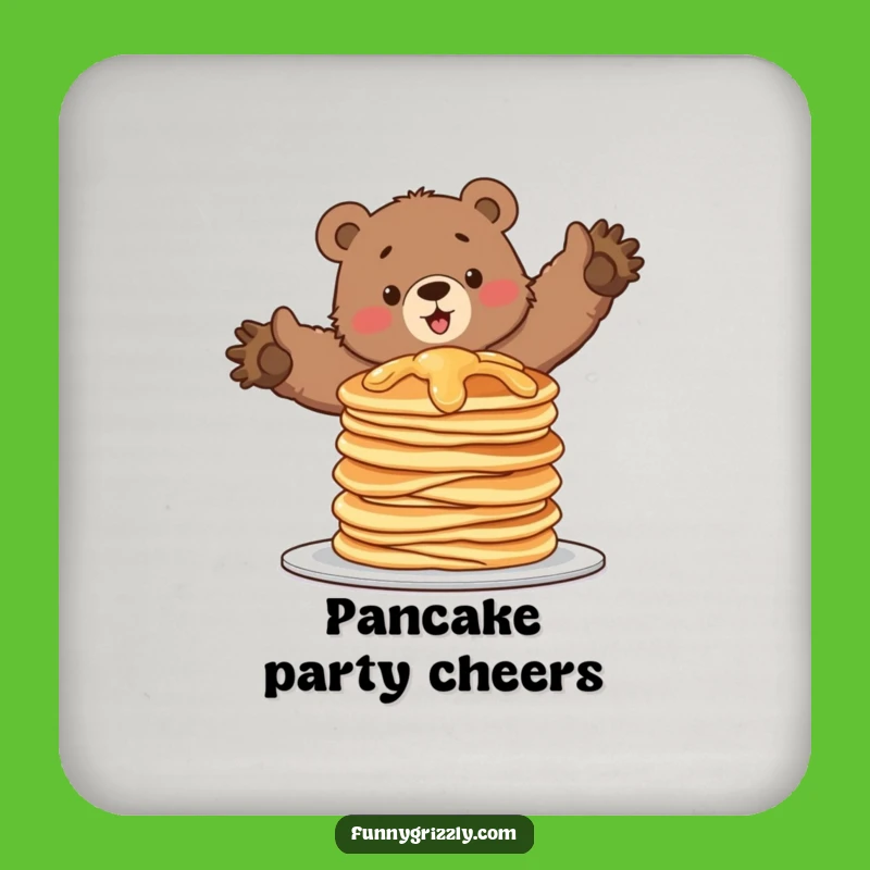 Funny Pancake Bear Coaster: Protect Surfaces with Wobbly Grizzly Charm