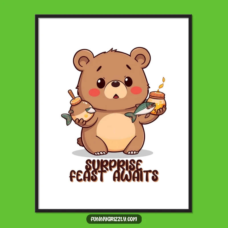 Funny Juggling Bear Poster: Surprised Grizzly Art, Perfect Humorous Decor