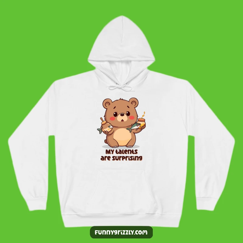 Funny Surprised Bear Hoodie: Cozy Juggling Grizzly, Ideal Humorous Gift