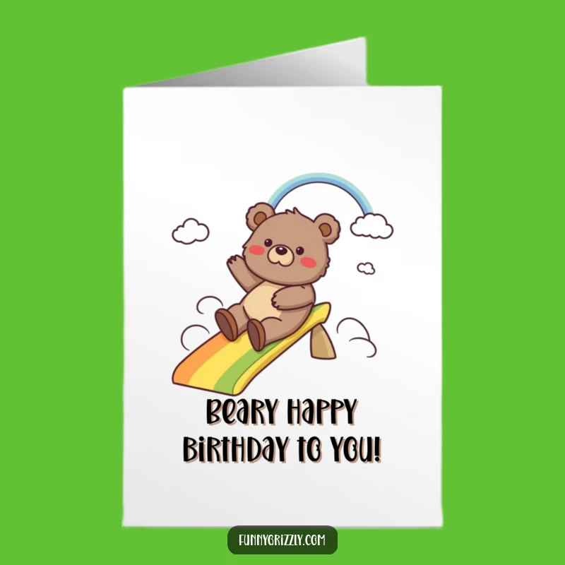 Free Printable Birthday Card: Silly Bear Rainbow Slide Funny Downloadable Gift
