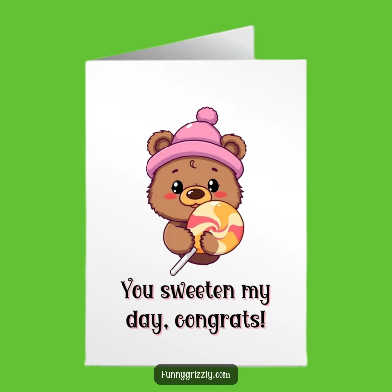 Free Printable Congrats Card: Lollipop Bear - Celebrate with Sweet Humor