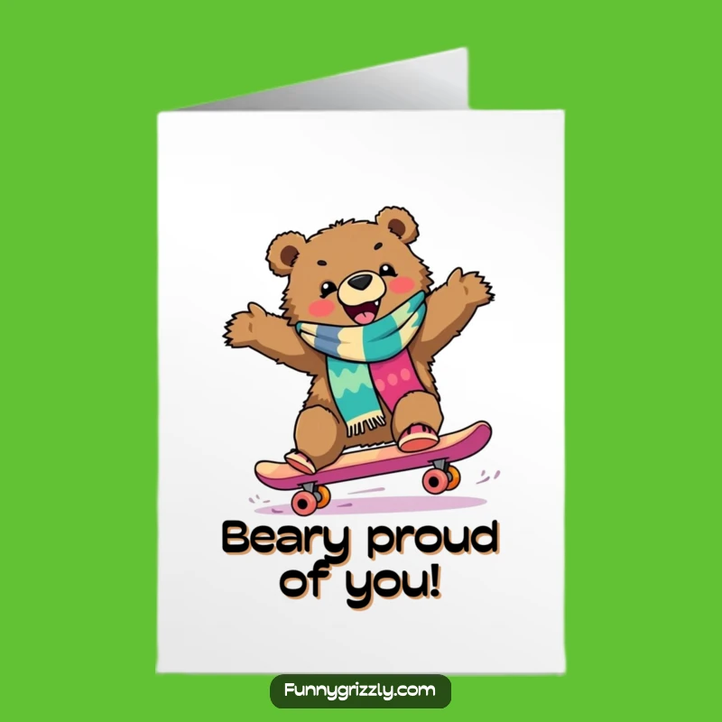 Free Printable Congrats Card: Skater Grizzly Bear - Celebrate with Humorous Download