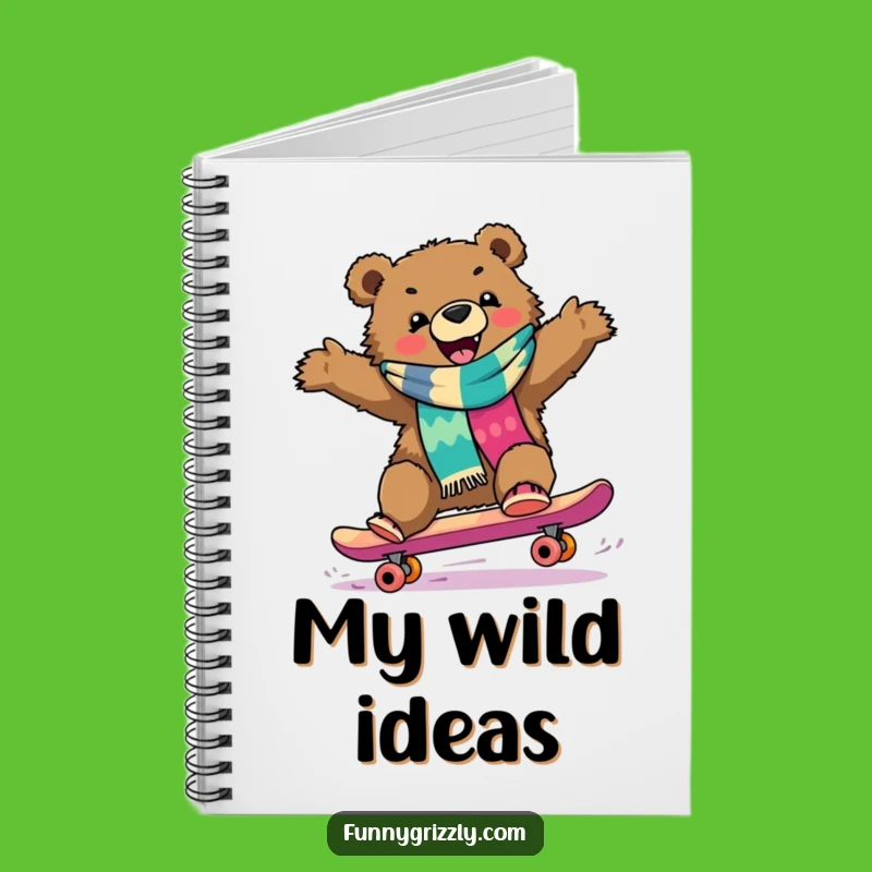 Funny Grizzly Skateboarder Notebook, Jot Down Ideas with Bear-Sized Fun