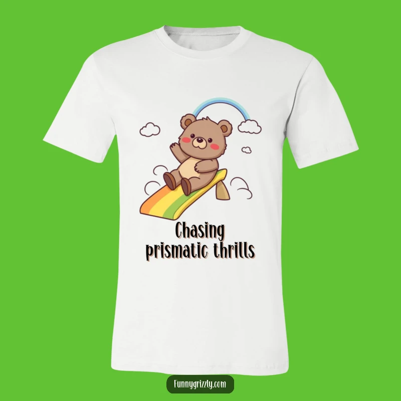 Funny Grizzly Bear Rainbow Slide T-Shirt: Comical Bear Apparel as a Perfect Gift