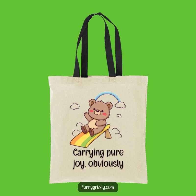 Funny Grizzly Bear Rainbow Slide Tote Bag: Carry Your Fun with this Comical Bear Bag